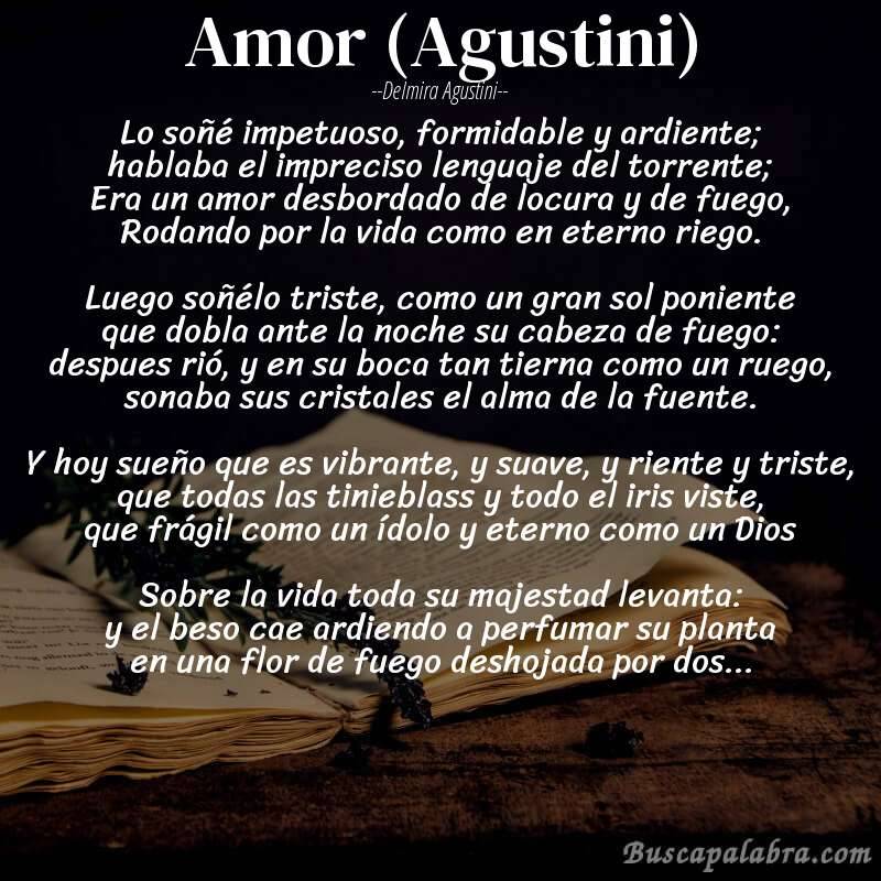 Poema Amor (Agustini) de Delmira Agustini con fondo de libro