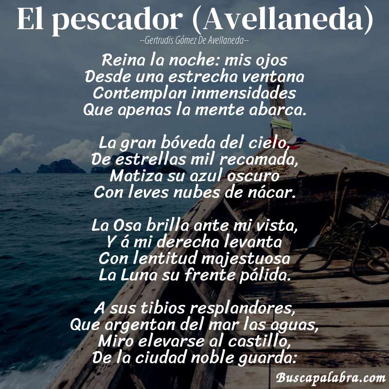 Poema El pescador (Avellaneda) de Gertrudis Gómez de Avellaneda con fondo de barca
