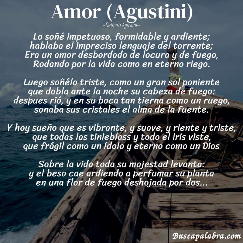 Poema Amor (Agustini) de Delmira Agustini con fondo de barca