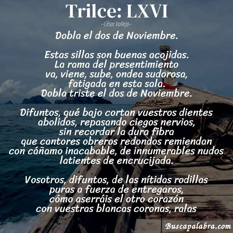 Poema Trilce: LXVI de César Vallejo con fondo de barca