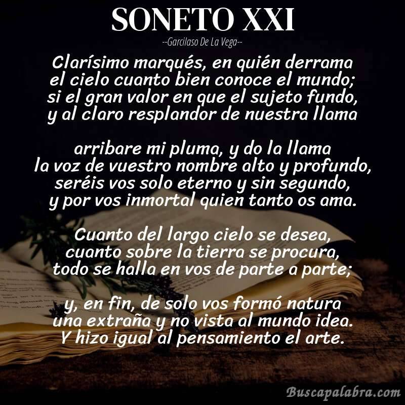 Poema SONETO XXI de Garcilaso de la Vega con fondo de libro