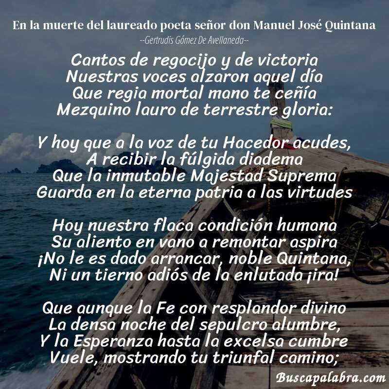 Poema En la muerte del laureado poeta señor don Manuel José Quintana de Gertrudis Gómez de Avellaneda con fondo de barca