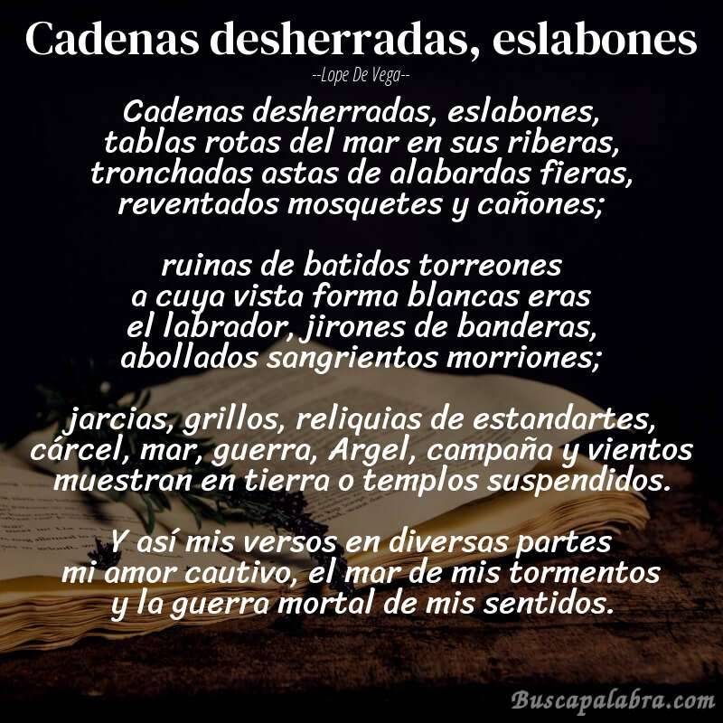 Poema Cadenas desherradas, eslabones de Lope de Vega con fondo de libro