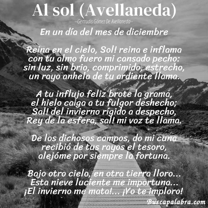 Poema Al sol (Avellaneda) de Gertrudis Gómez de Avellaneda con fondo de paisaje