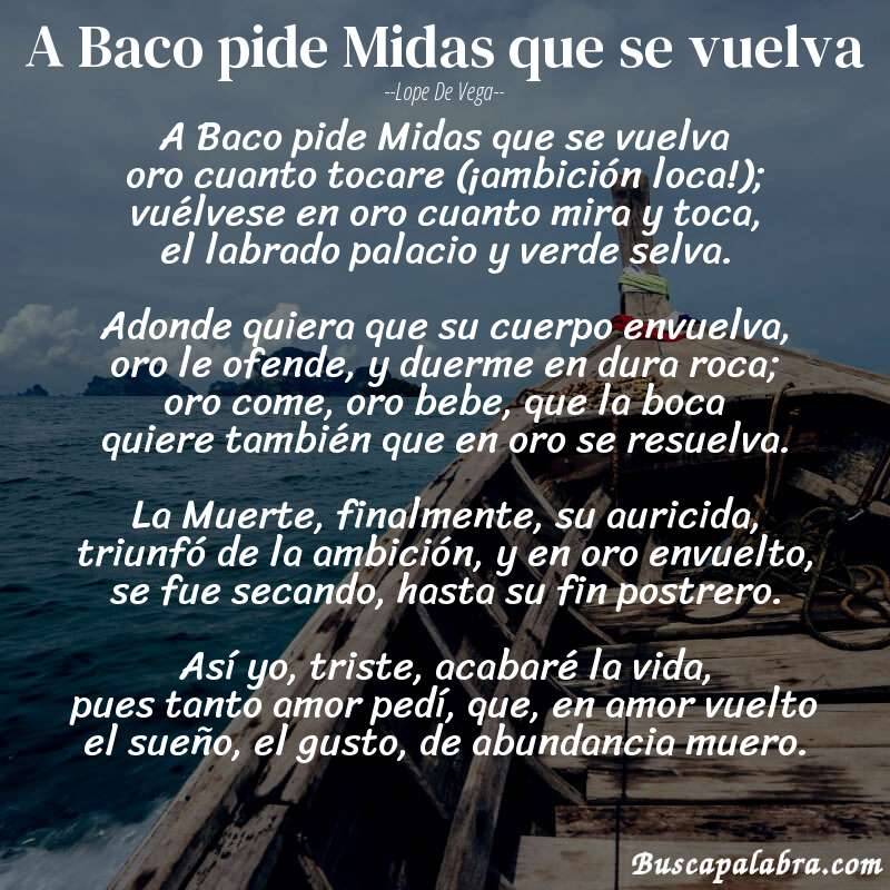 Poema A Baco pide Midas que se vuelva de Lope de Vega con fondo de barca