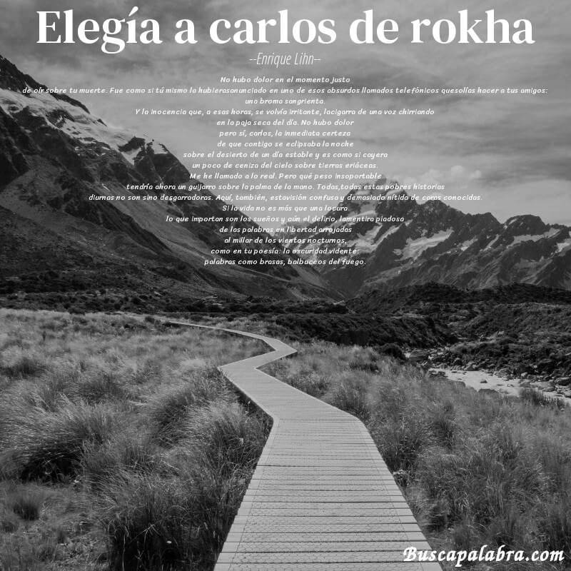 Poema elegía a carlos de rokha de Enrique Lihn con fondo de paisaje