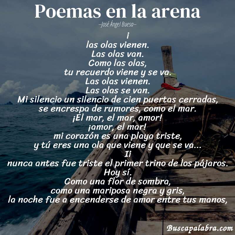Poema poemas en la arena de José Ángel Buesa con fondo de barca
