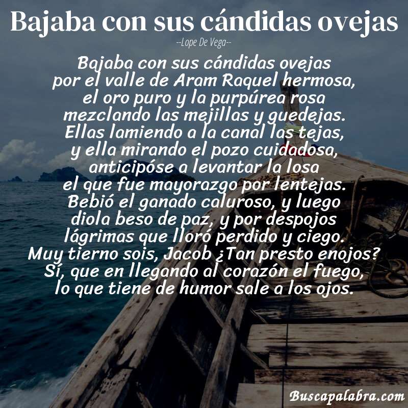 Poema Bajaba con sus cándidas ovejas de Lope de Vega con fondo de barca