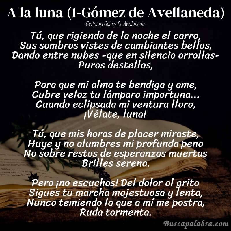 Poema A la luna (1-Gómez de Avellaneda) de Gertrudis Gómez de Avellaneda con fondo de libro