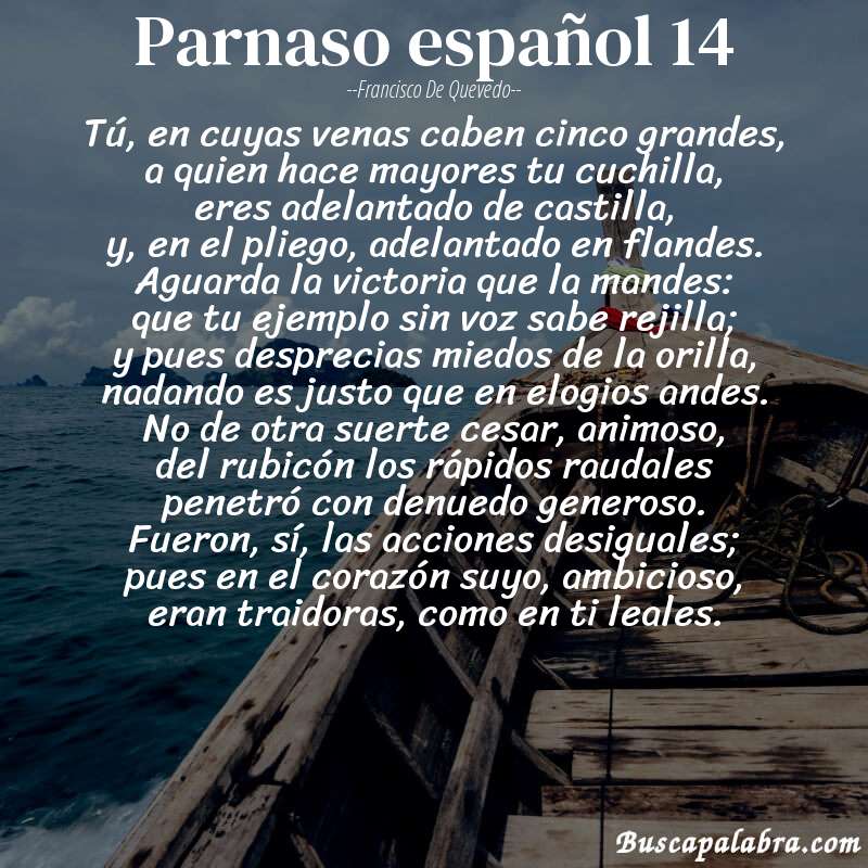 Poema parnaso español 14 de Francisco de Quevedo con fondo de barca