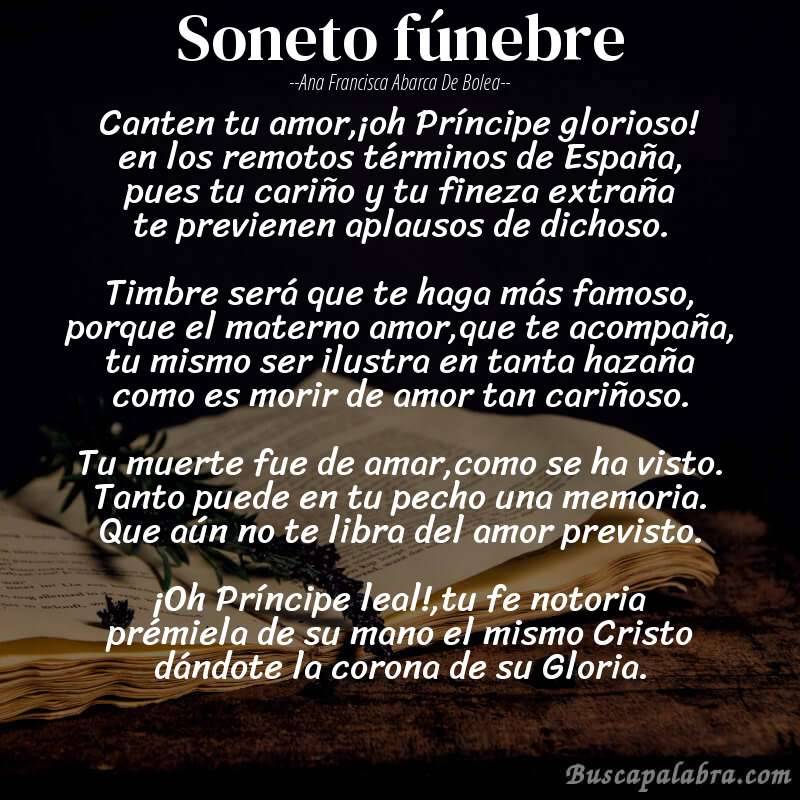 Poema Soneto fúnebre de Ana Francisca Abarca de Bolea con fondo de libro