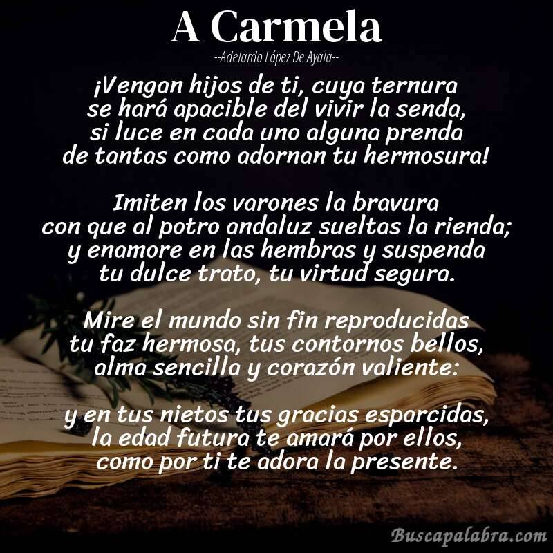 Poema A Carmela de Adelardo López de Ayala con fondo de libro
