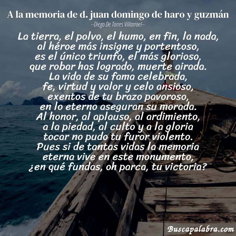 Poema a la memoria de d. juan domingo de haro y guzmán de Diego de Torres Villarroel con fondo de barca