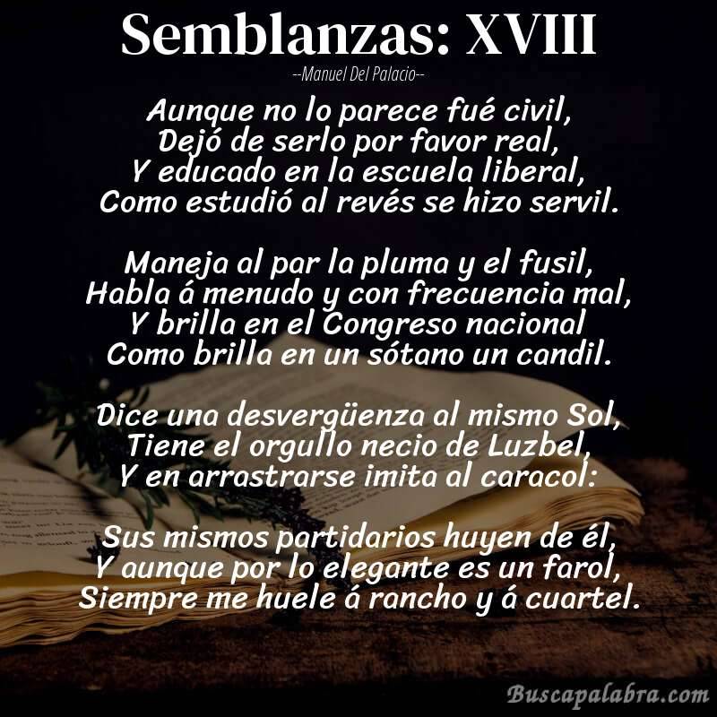 Poema Semblanzas: XVIII de Manuel del Palacio con fondo de libro