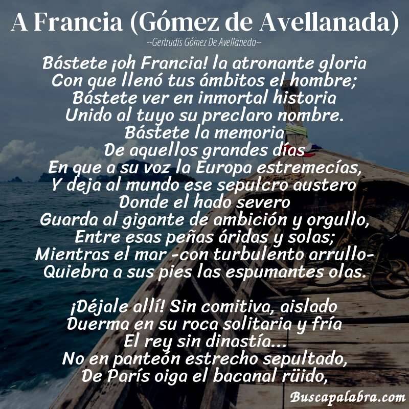 Poema A Francia (Gómez de Avellanada) de Gertrudis Gómez de Avellaneda con fondo de barca