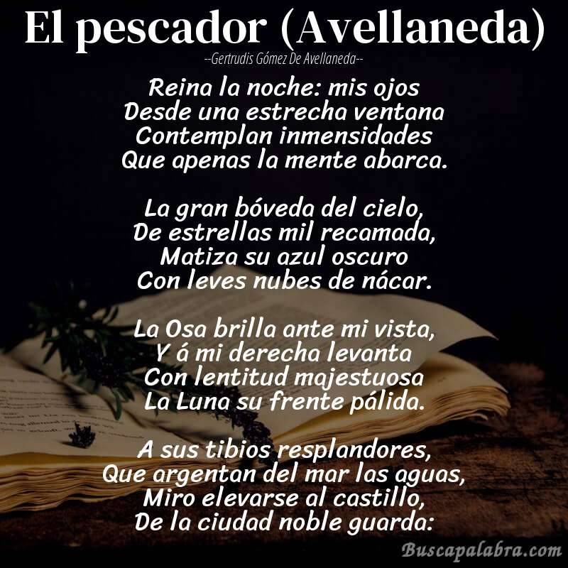 Poema El pescador (Avellaneda) de Gertrudis Gómez de Avellaneda con fondo de libro