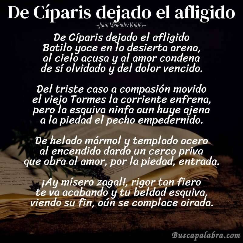 Poema De Cíparis dejado el afligido de Juan Meléndez Valdés con fondo de libro