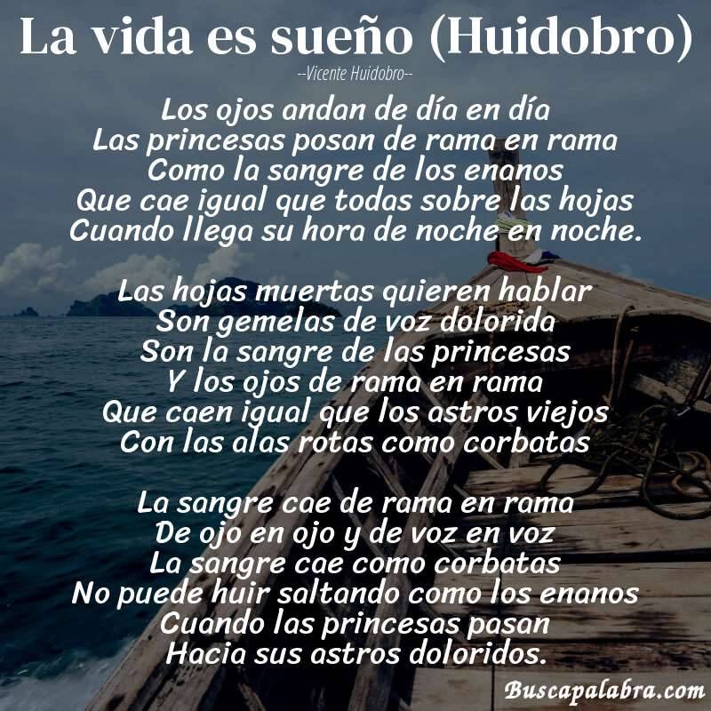 Poema La vida es sueño (Huidobro) de Vicente Huidobro con fondo de barca
