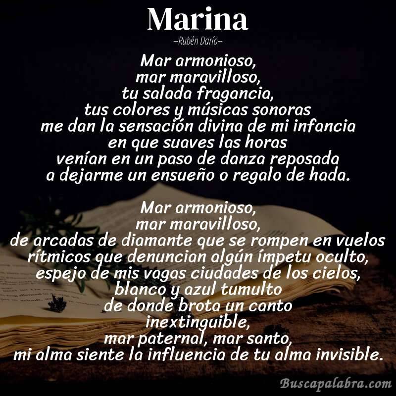 Poema Marina de Rubén Darío con fondo de libro