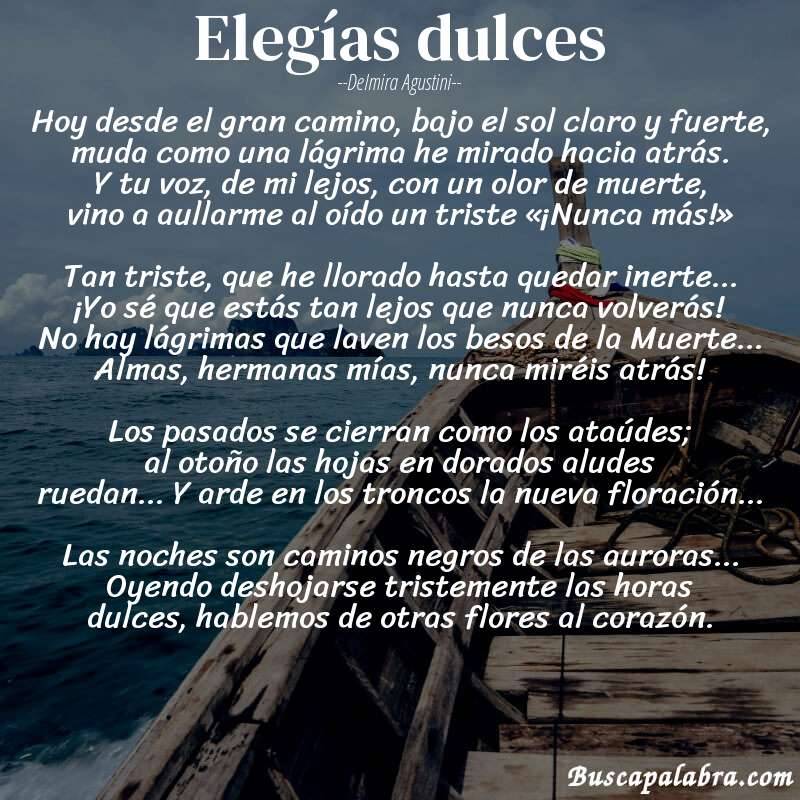Poema Elegías dulces de Delmira Agustini con fondo de barca