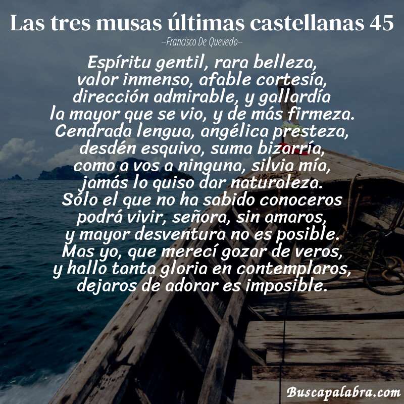 Poema las tres musas últimas castellanas 45 de Francisco de Quevedo con fondo de barca