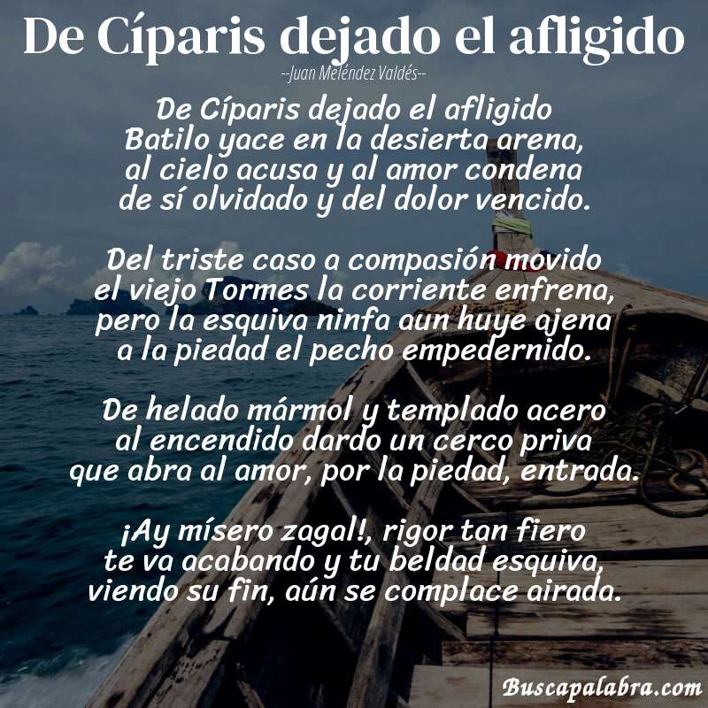 Poema De Cíparis dejado el afligido de Juan Meléndez Valdés con fondo de barca