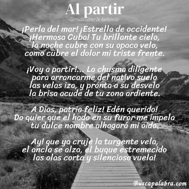 Poema Al partir de Gertrudis Gómez de Avellaneda con fondo de paisaje