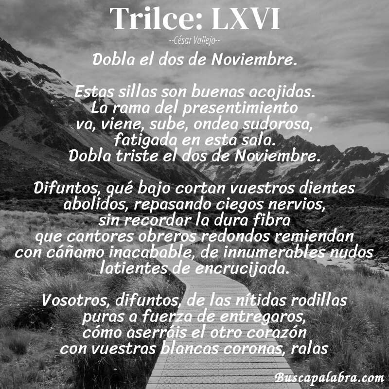 Poema Trilce: LXVI de César Vallejo con fondo de paisaje