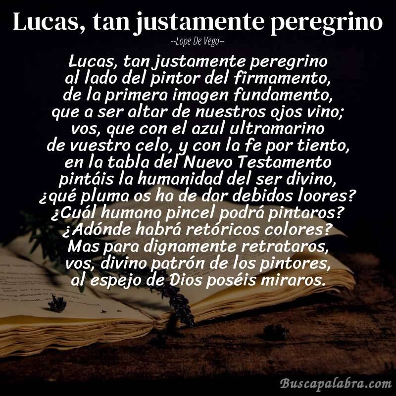 Poema Lucas, tan justamente peregrino de Lope de Vega con fondo de libro
