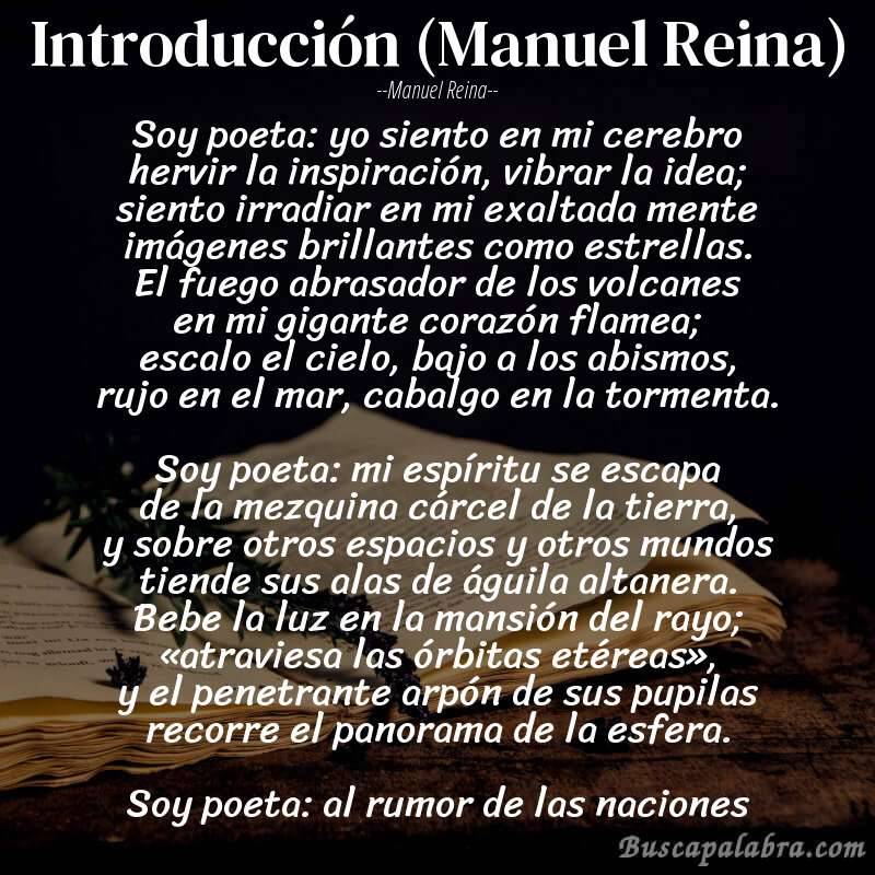 Poema Introducción (Manuel Reina) de Manuel Reina con fondo de libro