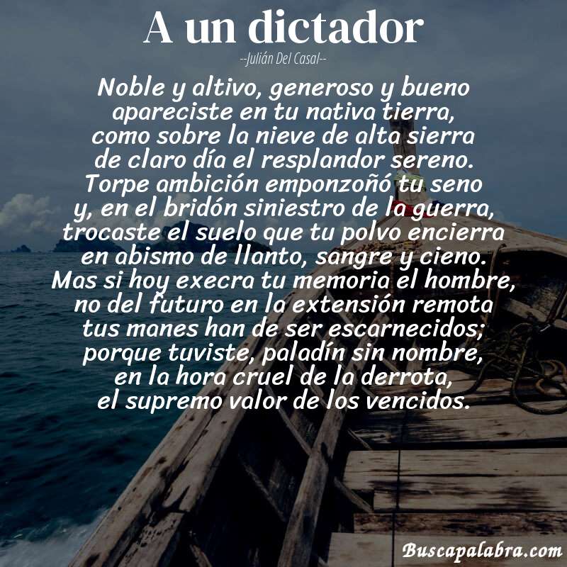 Poema a un dictador de Julián del Casal con fondo de barca