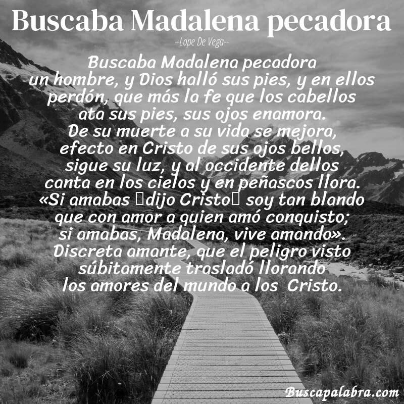 Poema Buscaba Madalena pecadora de Lope de Vega con fondo de paisaje